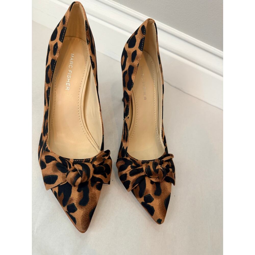 Marc Fisher Leopard Print Pointed Toe Bow Pump Heels Stilettos Size 7.5 - Picture 7 of 13